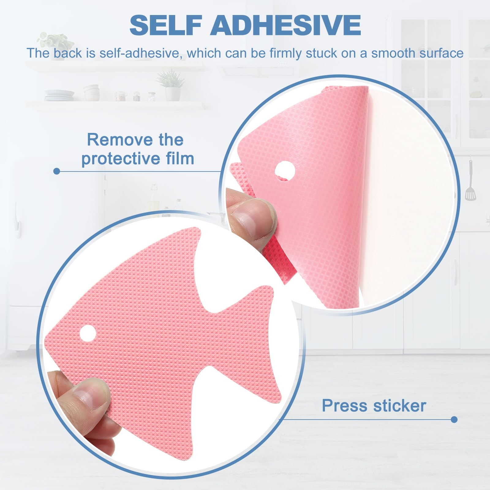 PATIKIL 12 Pcs Non Slip Bathtub Stickers, Anti Slip Shower Stickers with Scraper Bathroom Shower Floor Decals Fish Shape Cute Treads Tubs, Pink