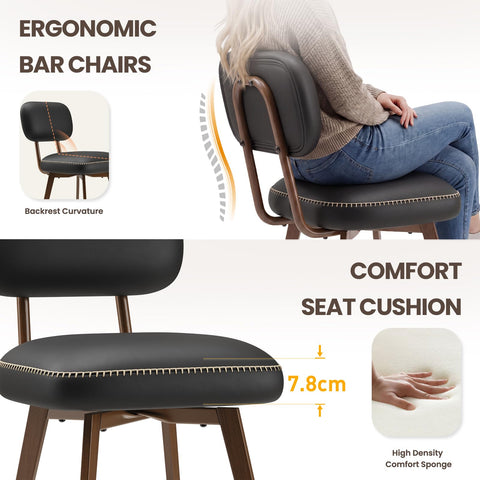 MALOL PU Leather Breakfast Bar Stools Set of 4, Swivel Kitchen Bar Chairs with Backrest and Metal Legs