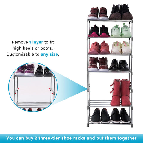 huipinghu Stackable 3 Tier Slim Shoe Rack - Space Saving Footwear Storage Organiser with Quick Assembly - Grey, for Hallway & Bedroom