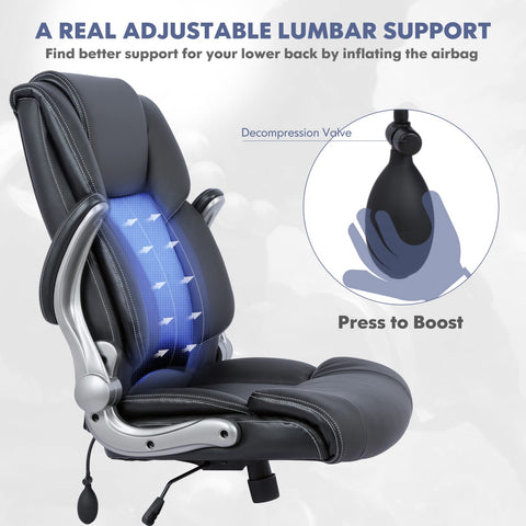 COLAMY High Back Executive Office Chair- Ergonomic Home Computer Desk Leather Chair with Padded Flip-up Arms, Adjustable Tilt Lock
