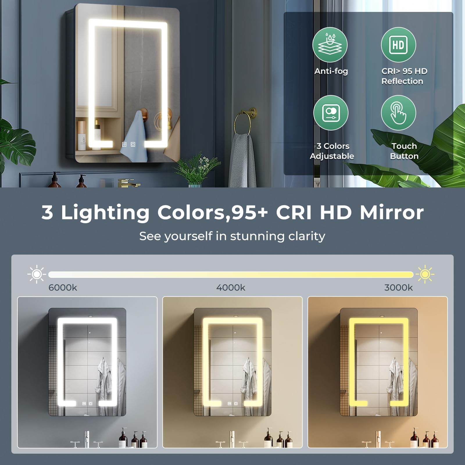 LNZHAO Bathroom Mirror Cabinets with Led Lights, Aluminum Alloy