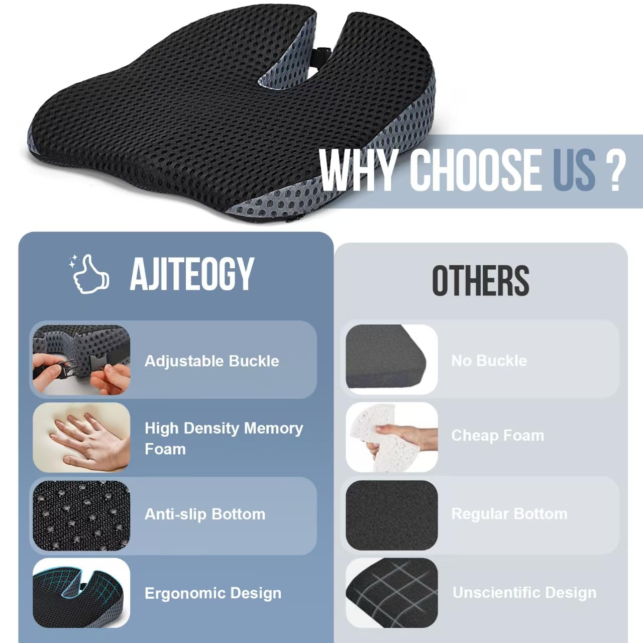 Car Seat Cushion, Memory Foam Car Wedge Cushion Height Booster for Driving