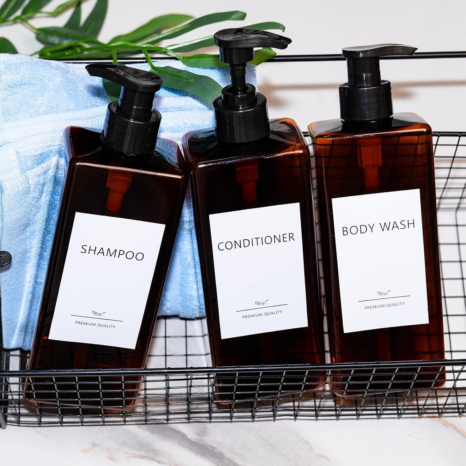 Shampoo and Conditioner Dispenser Set, 3Pack Refillable Shampoo and Conditioner Bottles with Labels