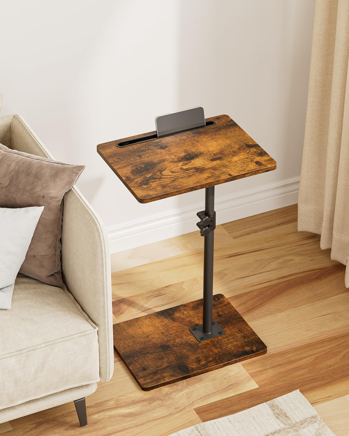 HEYZOEY C-Shaped Side Table Adjustable, 360° Swivel Sofa End Table, 40x30x45-83cm, Small Coffee Table, Bedside Table for Living Room, Bedroom