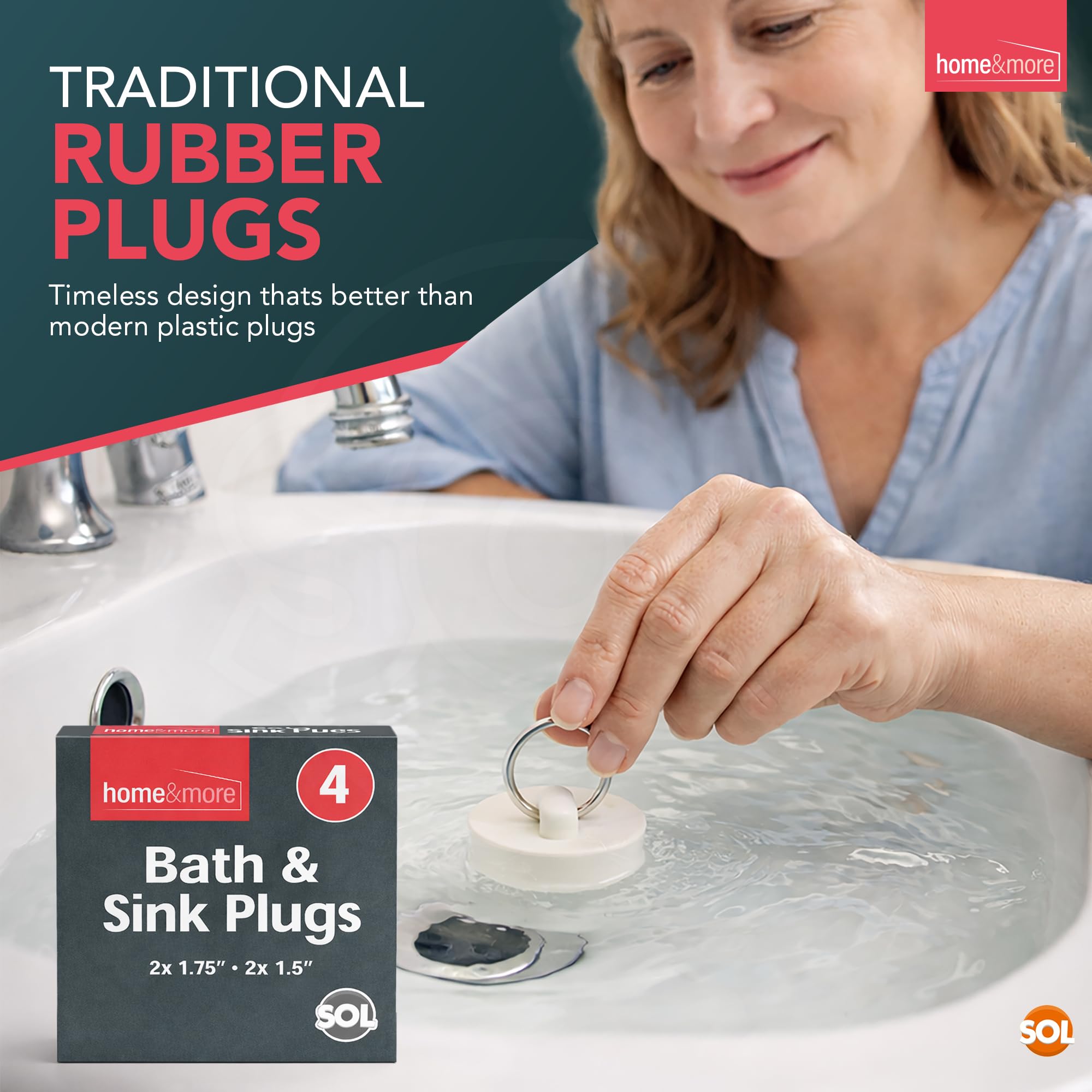 SOL 4pk Rubber Bath Plug UK - Bathroom Sink Plugs - Bathroom Plug