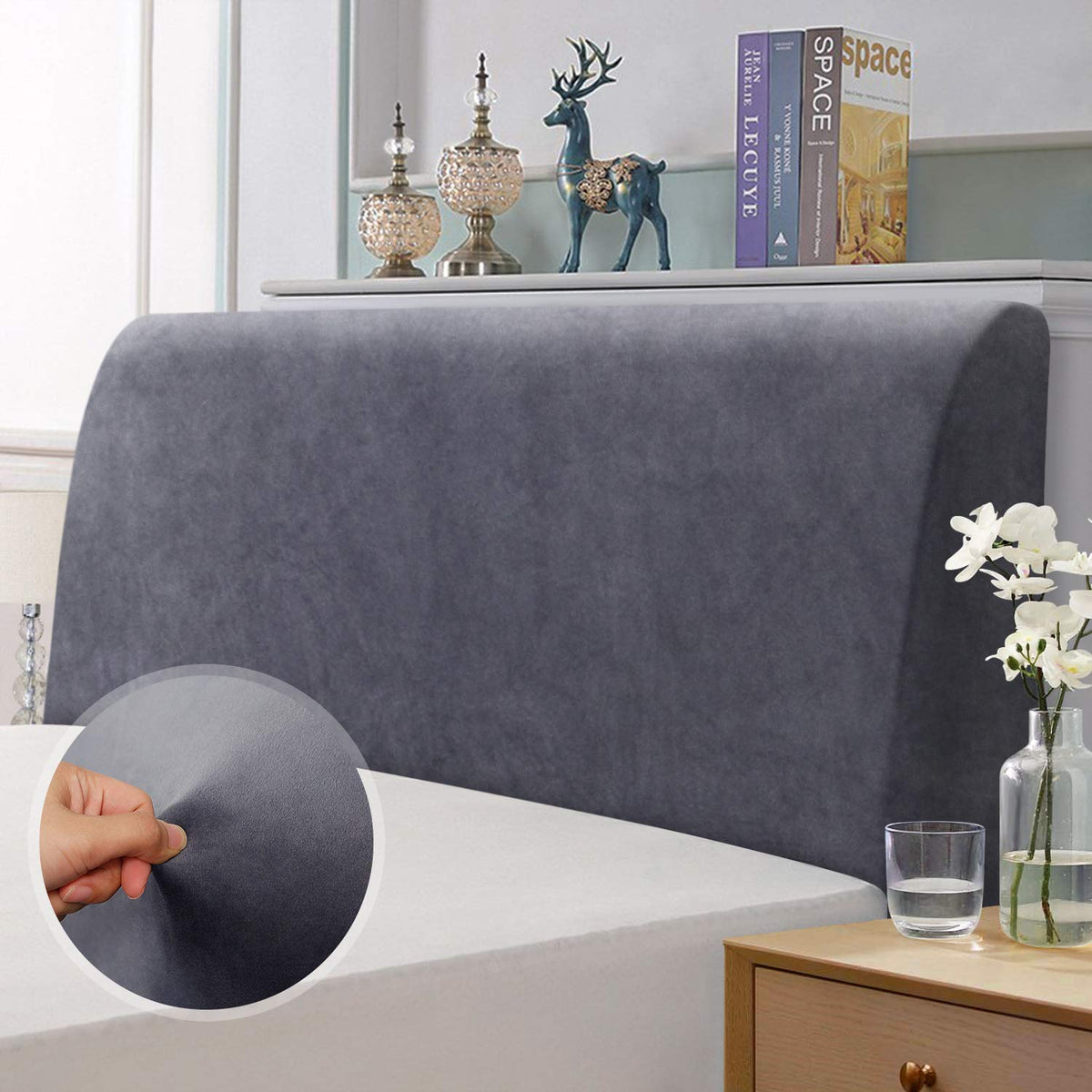 TAOCOCO Bed Headboard Covers, Headboard Covers for Double Bed/Small Double,Velvet All-inclusive Elastic Headboard Protection Cover,Grey Headboard