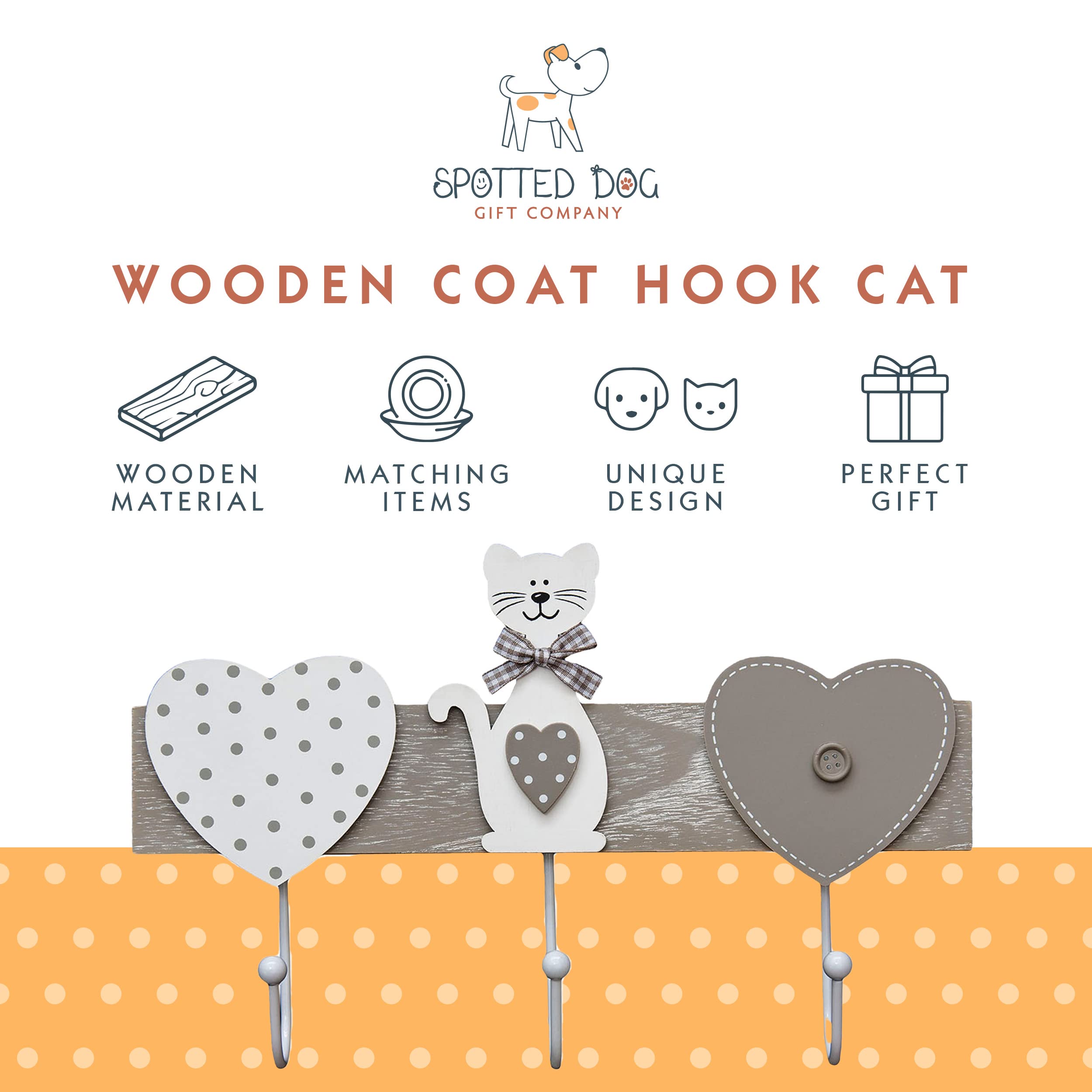 SPOTTED DOG GIFT COMPANY Coat Hooks Wall Mounted Coat Rack, Decorative Wooden 3 Hook Wall Hanger for Clothes Keys