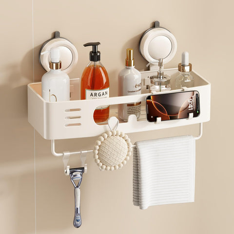 Voldra Shower Caddy Suction Cup, Adhesive Bathroom Shelves Shower Storage Wall Mounted Aluminum Bathroom Caddy Stick on Shower Organiser Rack With 4