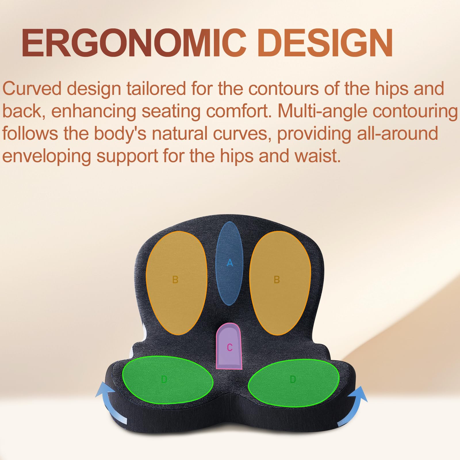 Memory Foam Seat Cushion, Office Chair Cushions with Adjustable Strap, Ergonomic Back Lumbar Support for Long Drives