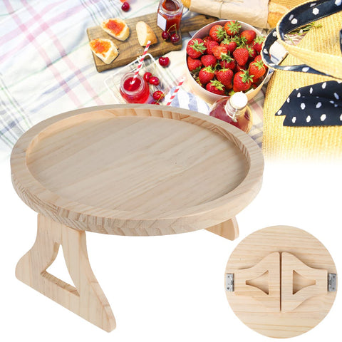 Gatphy Sofa Side Arm Tray, Wooden Couch Arm Table Clip On Tray Foldable Armrest Side Tables Space Saving Round Sofa Side Tables Organiser for Drinks