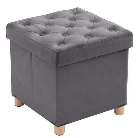 BRIAN & DANY Folding Storage Ottoman with Wood Legs, Velvet Footstools Cube for Living Room and Bedroom, 40x 40x 40 cm, Gray
