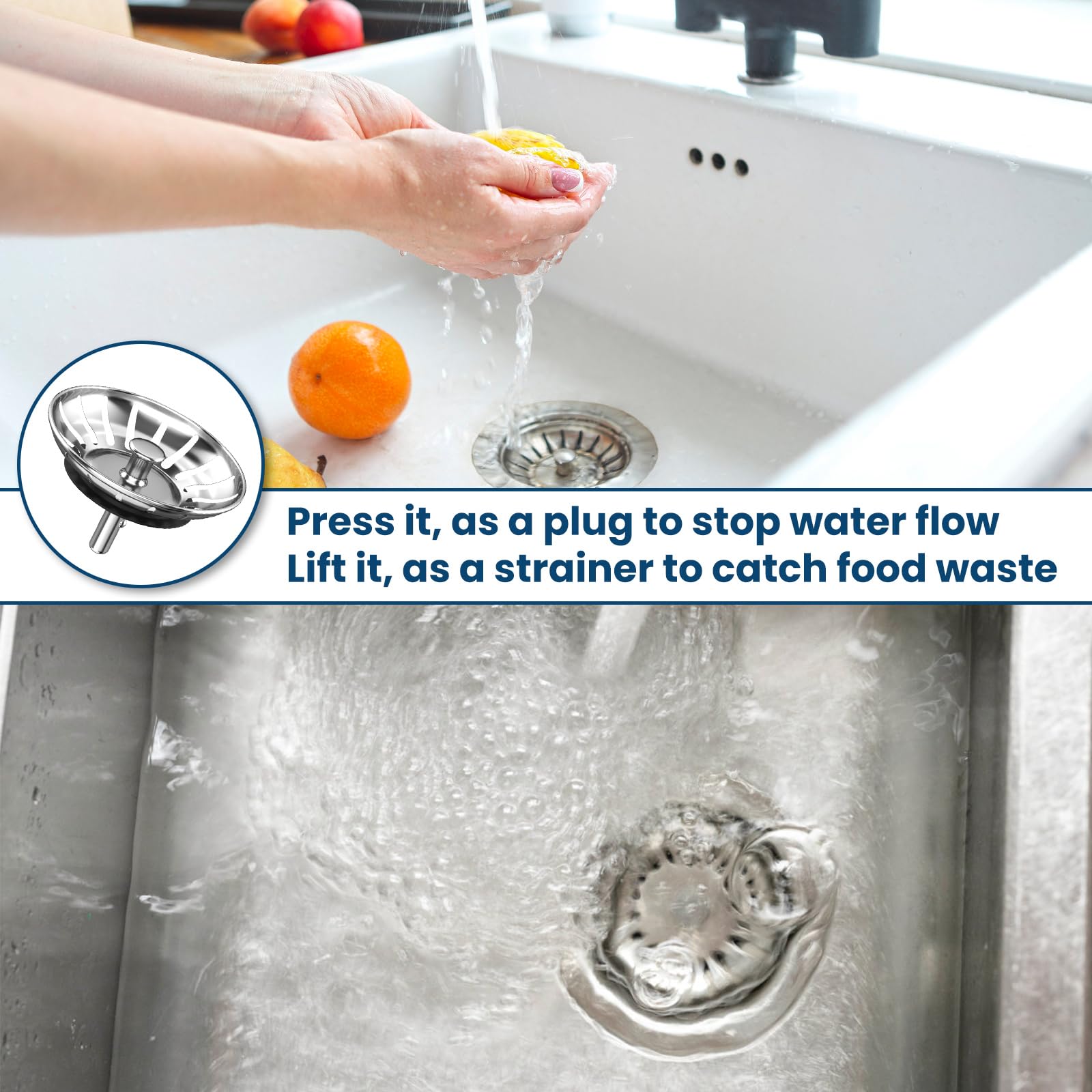 2 Pack Kitchen Sink Strainer Plug, 304 Stainless Steel Kitchen Sink Plug, Thicken Sink Plug Drain Stopper Diameter 84mm