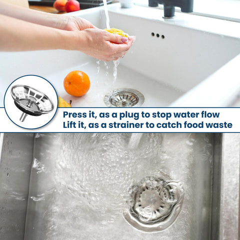 2 Pack Kitchen Sink Strainer Plug, 304 Stainless Steel Kitchen Sink Plug, Thicken Sink Plug Drain Stopper Diameter 84mm