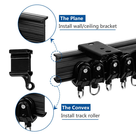 Ceiling Curtain Track, Flexible Bendable Curtain Track 12Ft Black Curved Ceiling Track for Curtain Rail Ceiling Wall Mount Curtain Sliding Track