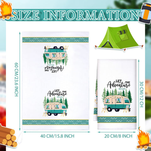 Set of 6 White Absorbent Camping Kitchen Towels - 24 x 16 Inches with Funny Sayings - Novelty Gifts for RV Campers