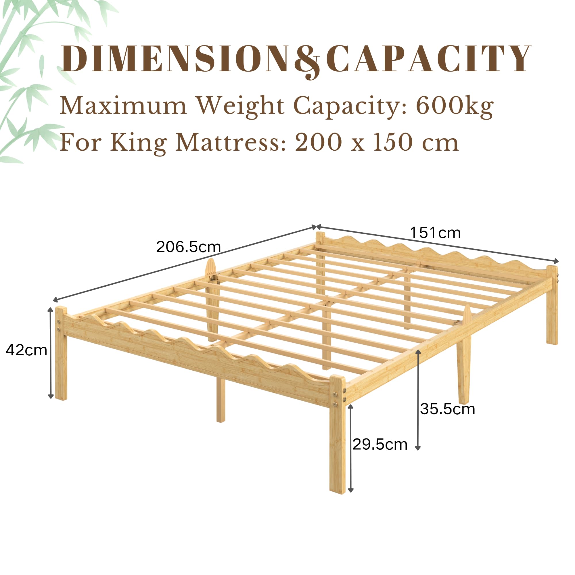 Hunlostten Wooden King Bed Frame - Modern Style Bamboo Wood Bed Frame with Headboard and Footboard Underbed Storage Slats Support Easy to Install