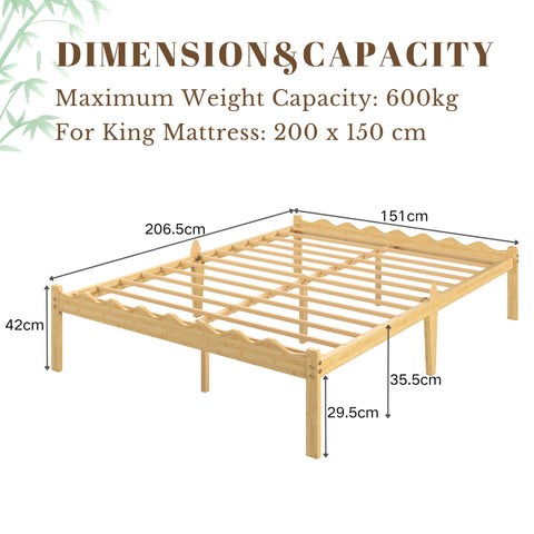 Hunlostten Wooden King Bed Frame - Modern Style Bamboo Wood Bed Frame with Headboard and Footboard Underbed Storage Slats Support Easy to Install