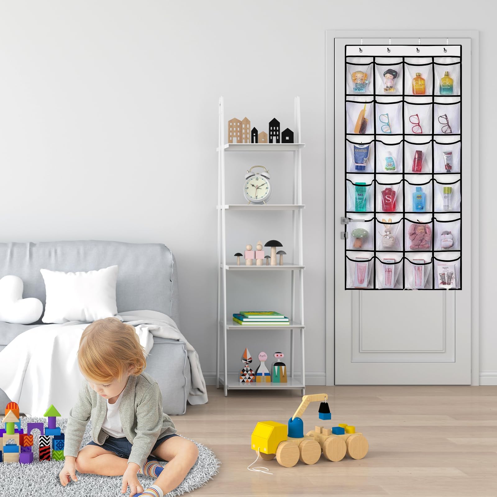 BONAVCY Over the Door Shoe Storage, Hanging Shoe Rack with 24 Mesh Pockets