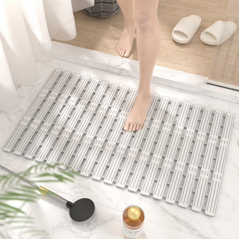 HITSLAM Light Grey TPE Bath Mat, 68x40cm, Non Slip Bathtub Mat