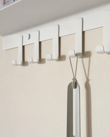 Kazai. Wall Mounted Coat Rack with Shelf 'Holmsen' | Modern Coat Hooks Wall Mounted | Hanger with Storage Shelf | Metal Hook Rack for Hallway | White