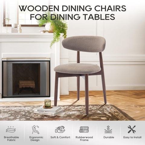 COLAMY Wooden Dining Chairs Set of 2, Modern Fabric Upholstered Kitchen Side Chairs, Farmhouse Dining Room Chair with Foot Pegs, Camel