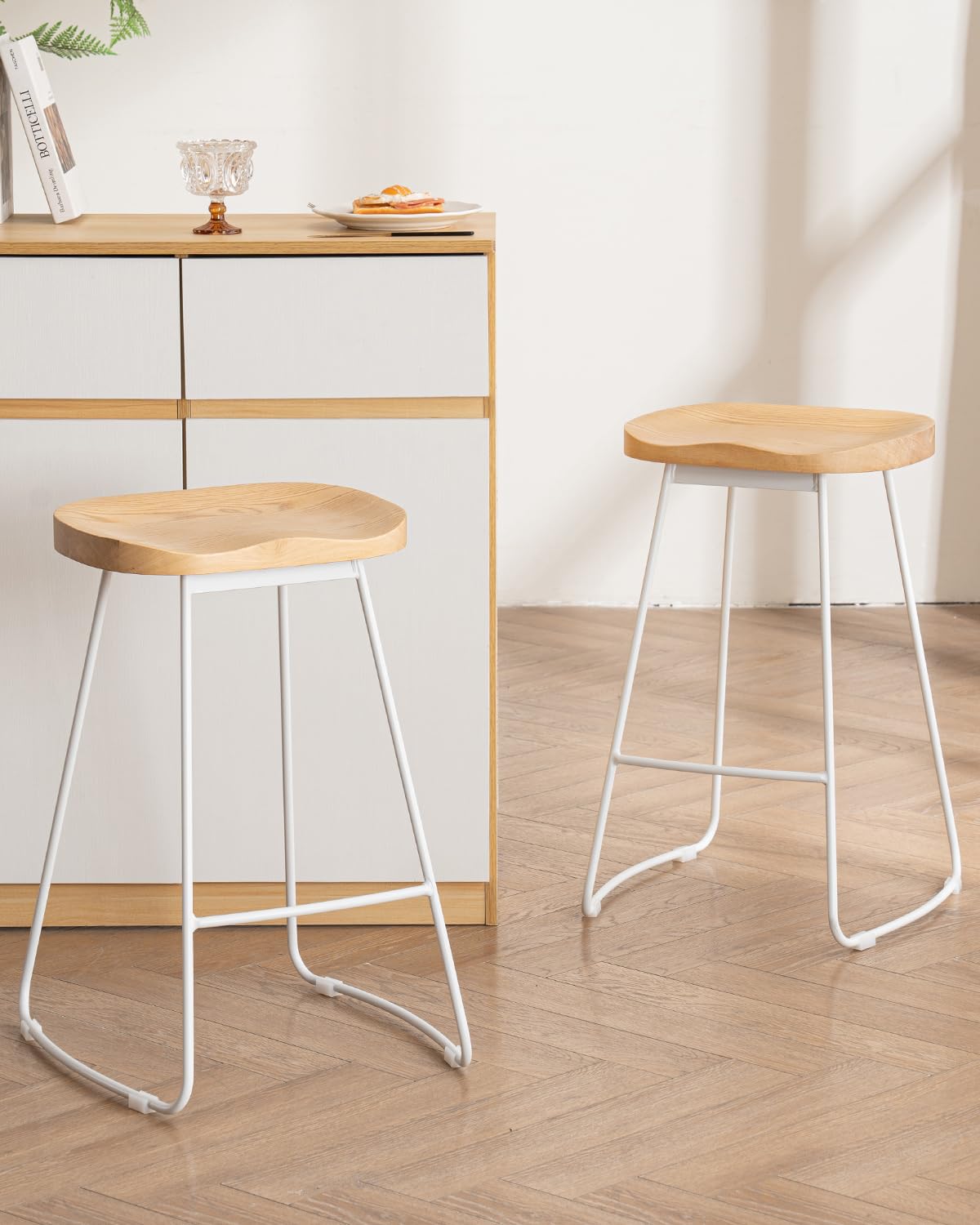 YOUNUOKE Bar Stools set of 2, 65cm Counter Height Bar Chairs Khaki Legs