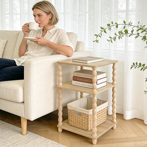 GOODLAN Wooden Side Table, Small End Table with Storage Shelf,Bedside Coffee Table Night Stand for Living Room, Bedroom
