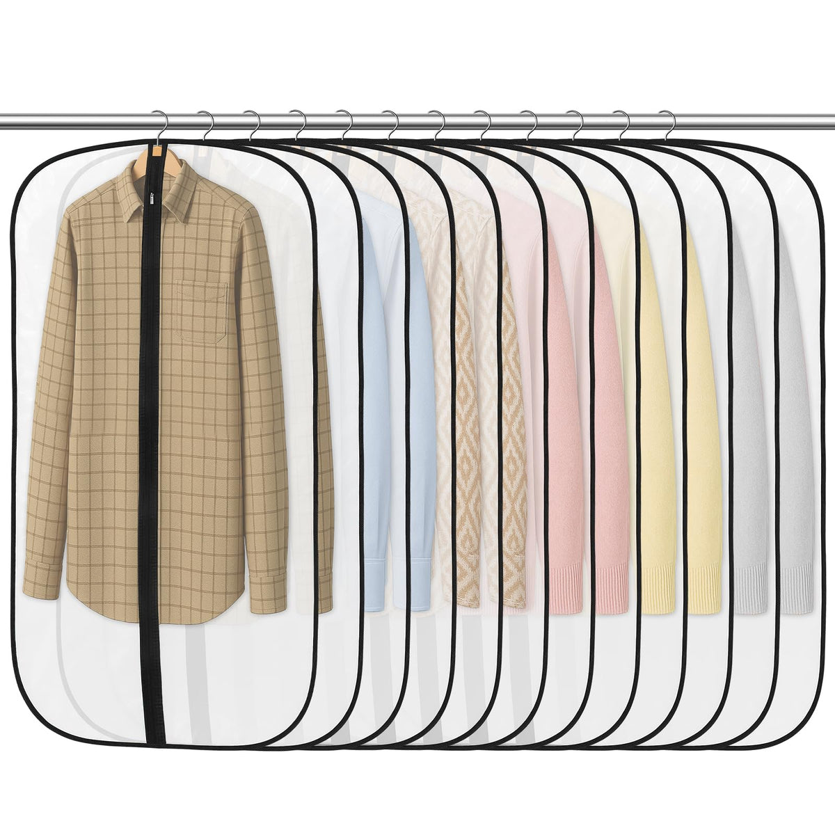 12 Pack Garment Bags, PEVA Translucent Clothes Covers, Suit Bag 40in
