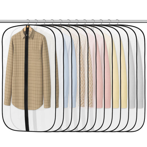 12 Pack Garment Bags, PEVA Translucent Clothes Covers, Suit Bag 40in