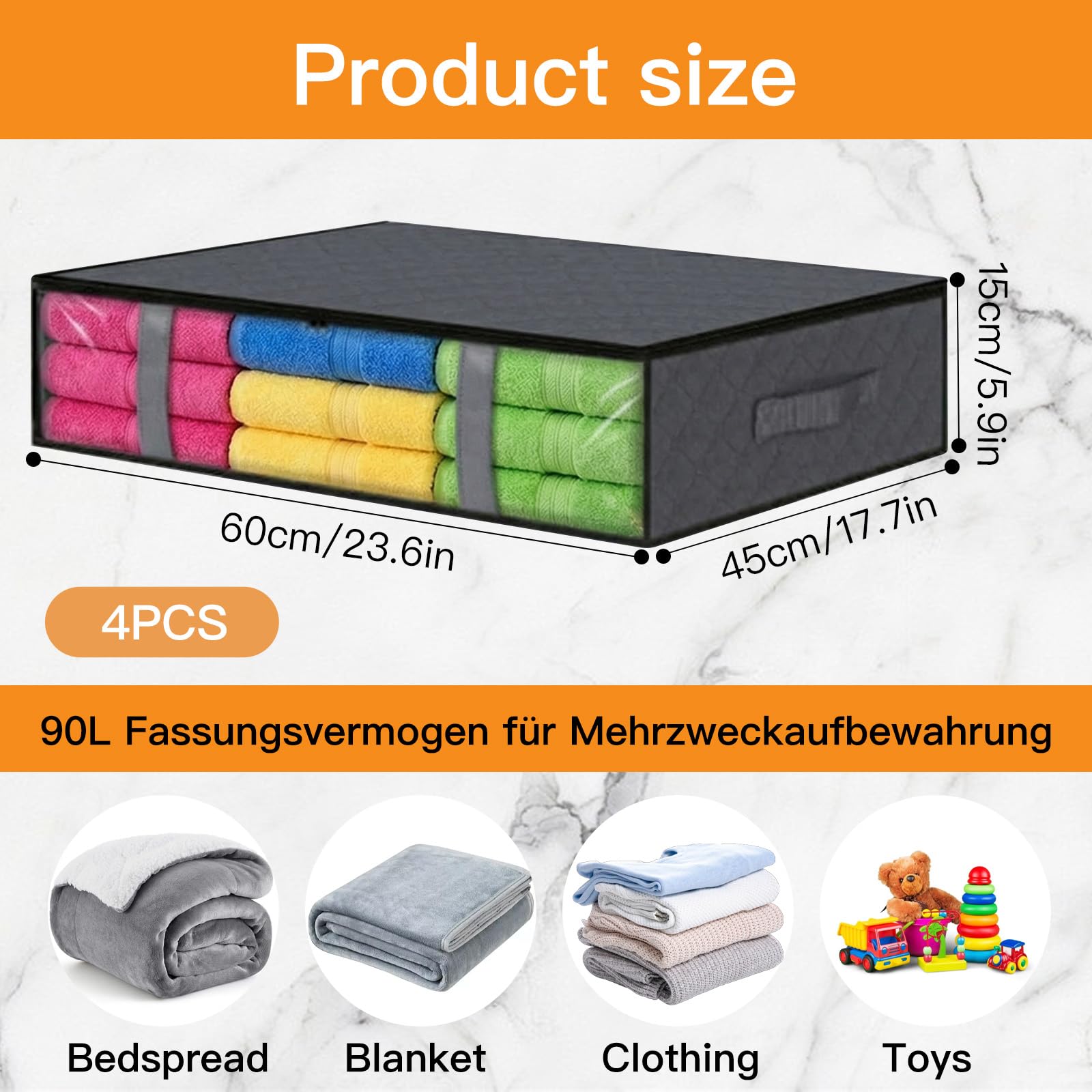 Eulihent 4 Pcs Under Bed Storage Boxes, 60 x 45 x 15 cm, Bed Box, Duvet Storage