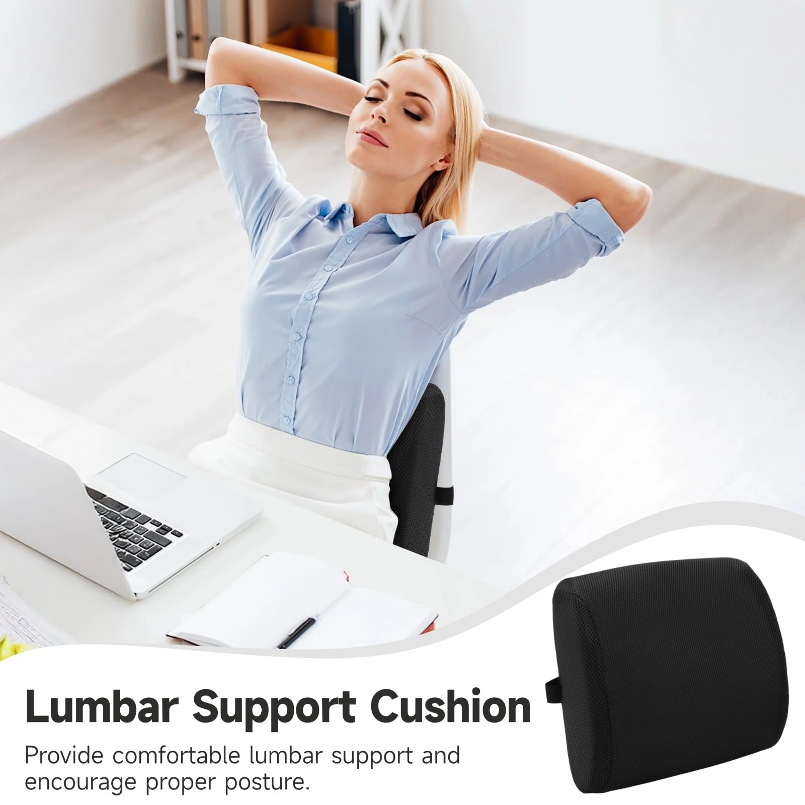 yeesport Memory Foam Lumbar Support Cushion, Back Cushion with Breathable Mesh Cover, Ergonomic Back Support Pillow for Office Chair, Car Seat