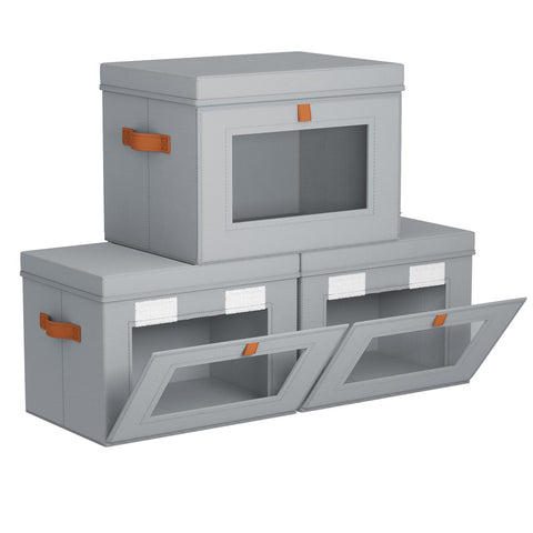 Homsorout Fabric Storage Boxes with Lids with Dual-access Design 22L Grey