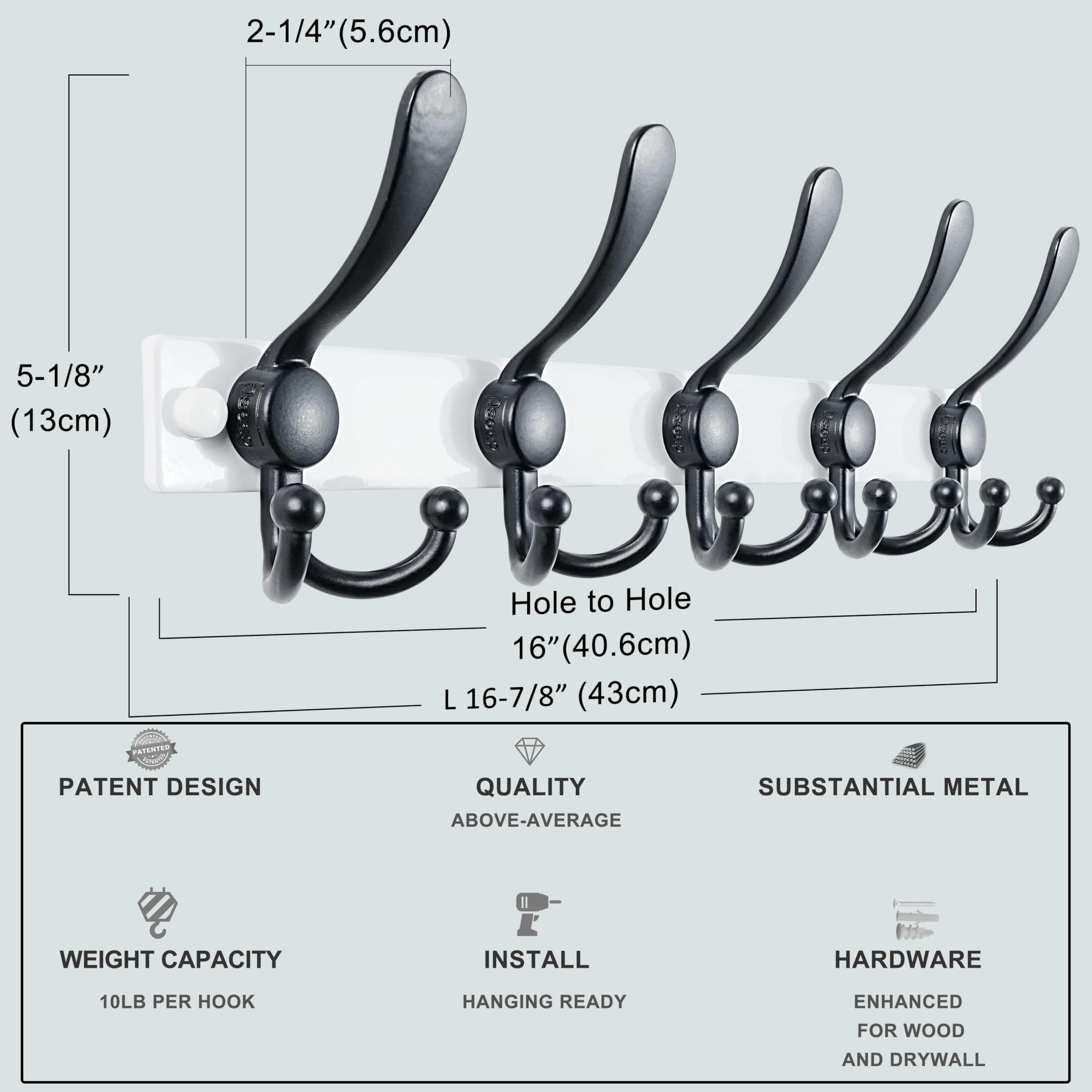Dseap Coat Rack Wall Mount, Heavy Duty 2.5mm Base vs Flimsy 1mm, Double-Thick Solid Anti-Snap Hooks
