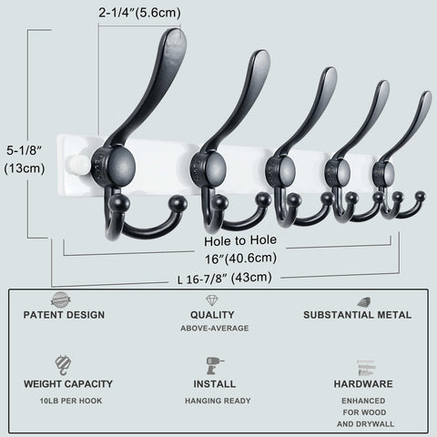 Dseap Coat Rack Wall Mount, Heavy Duty 2.5mm Base vs Flimsy 1mm, Double-Thick Solid Anti-Snap Hooks