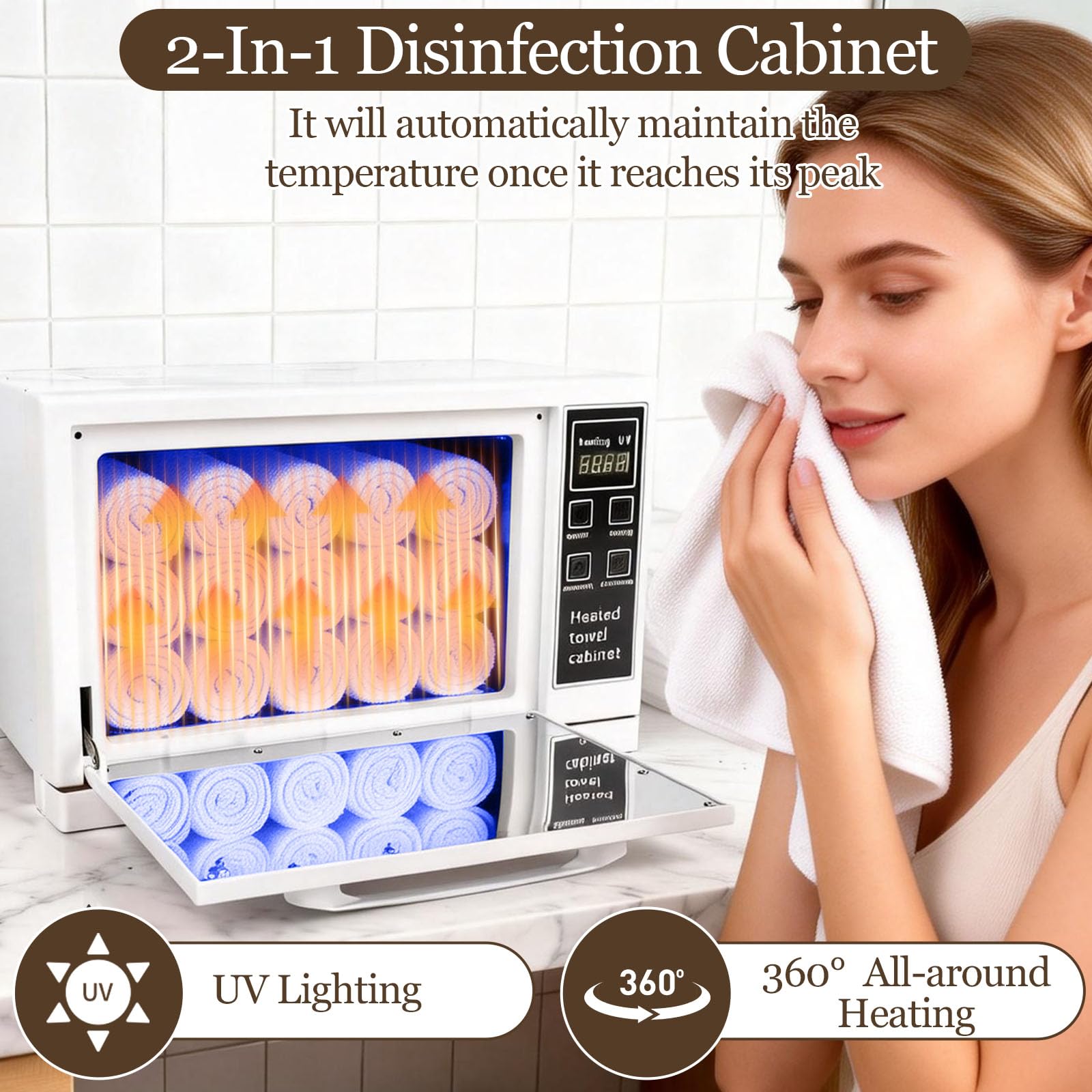 HomdMarket 5.5L Hot Towel Warmer Cabinet with UV Light Function - White