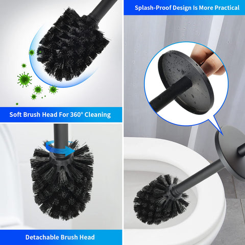 WAVEWO Toilet Brush Stainless Steel Wall Mounting, Toilet Brush with Closed Splash-proof Cover