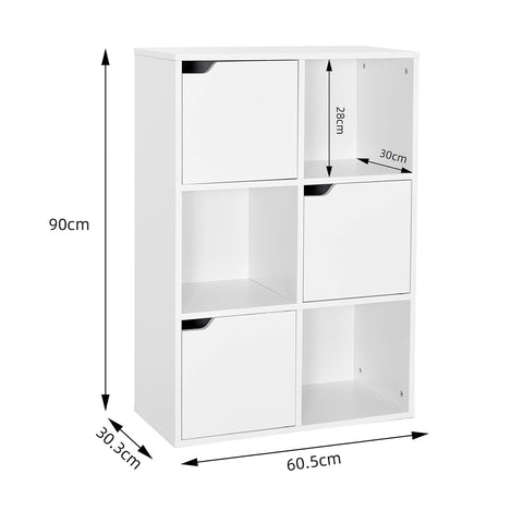 Mondeer Bookcase White, 6 Cube Storage Unit, 3-Tier Bookshelf with Doors, Wooden Shelf Organiser Display Cabinet for Living Room, Bedroom