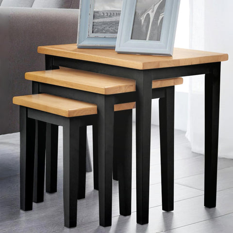 Julian Bowen Cleo Nest of Tables, Set of 3, Black & Oak - H46 x W48 x D33cm