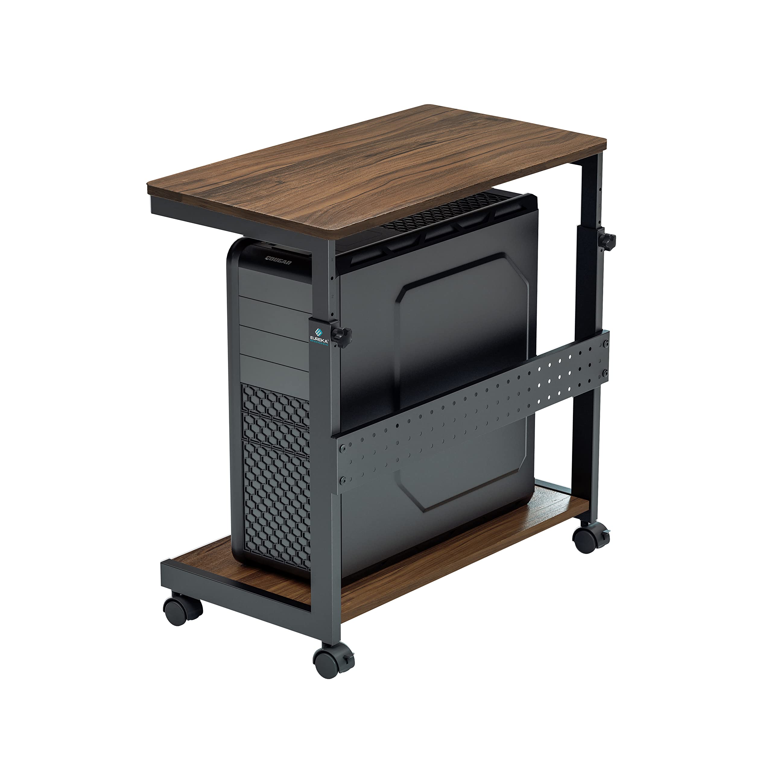 EUREKA ERGONOMIC PC Stand Adjustable Computer Tower with Large Mouse Mat, PC Tower Stand for Pinter, pc Trolley on Lockable Castor Wheels Sturdy