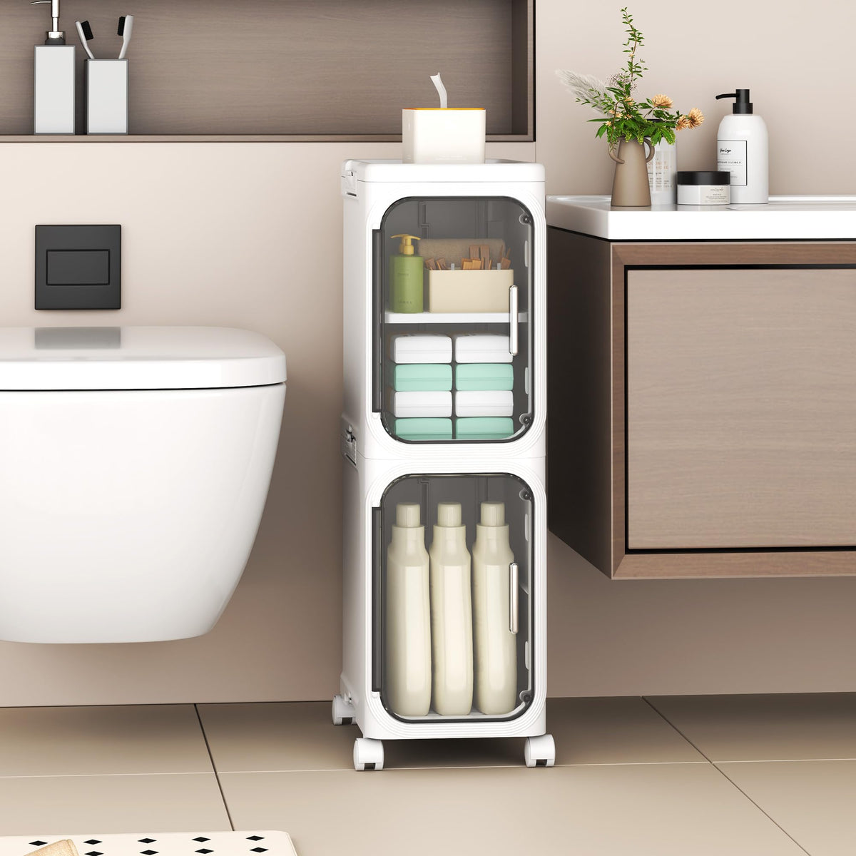 YVVVVY 20cm Bathroom Storage Cabinet, Waterproof Small Tolilet Unit
