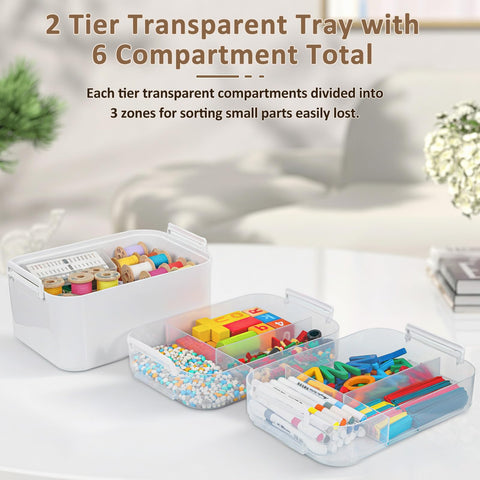 Gifhomfix 3-Layer Plastic Craft Organizers and Storage Box with Removable Trays, Storage Containers with lids and Handle