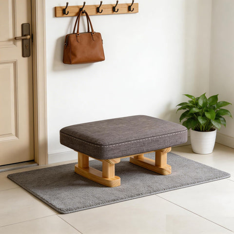 Foot Stool, Pouffe Footstool with Removable Cover, Linen Fabric Small Footstool with Cushion