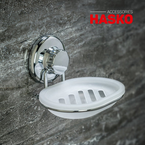 Vacuum Suction Cup Soap Dish Holder by Hasko Accessories - Strong Stainless Steel Sponge Holder for Bathroom & Kitchen