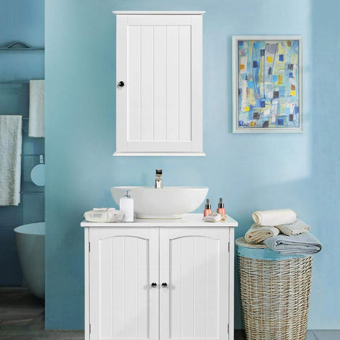 Yaheetech Bathroom Wall Cabinet 3-Height Adjustable Shelf, 1 Door, White