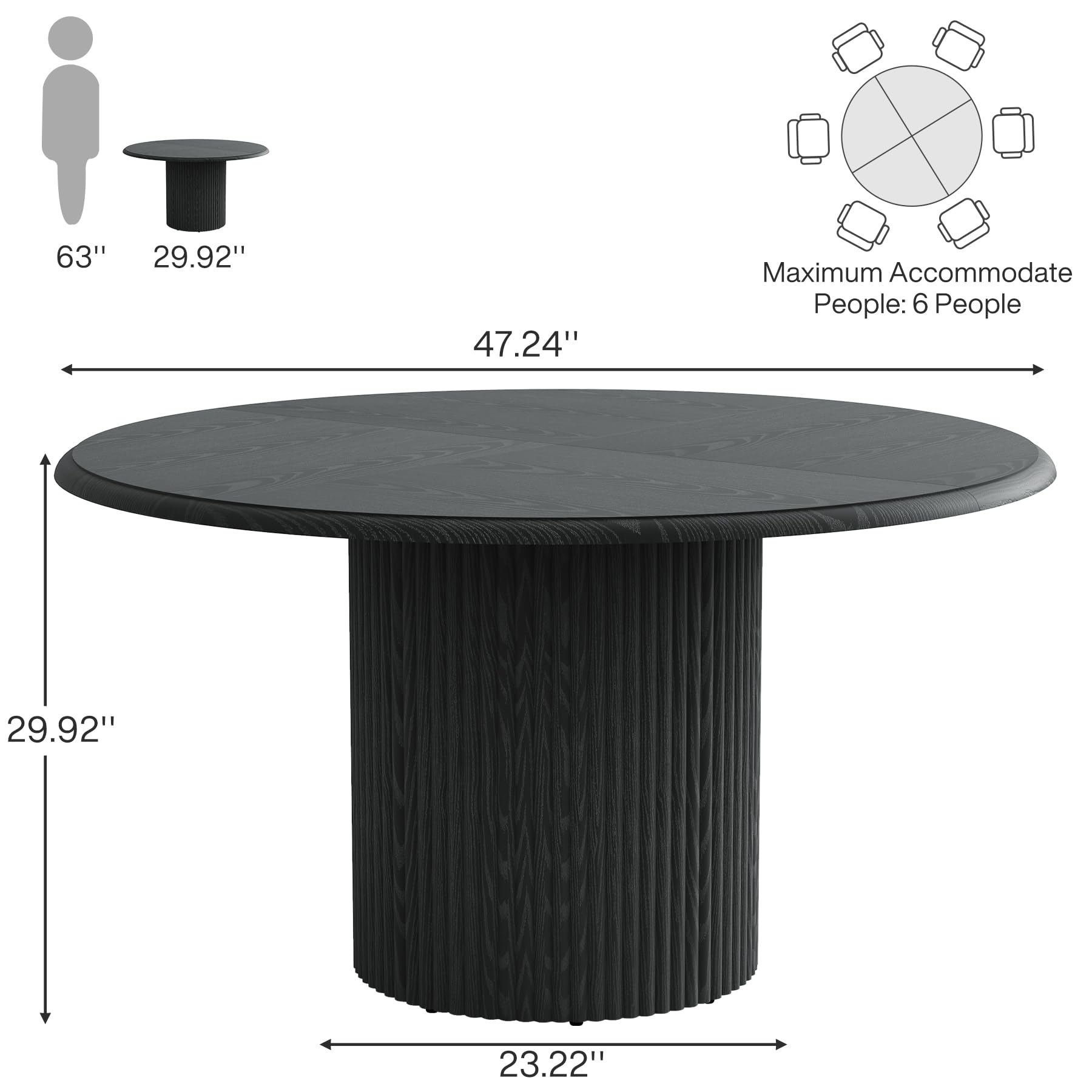 Tribesigns 47" Round Dining Table for 4, Farmhouse Kitchen Table with Metal Base, Modern Small Dinner Table for Dining Room,Kitchen, Black