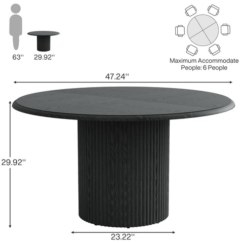 Tribesigns 47" Round Dining Table for 4, Farmhouse Kitchen Table with Metal Base, Modern Small Dinner Table for Dining Room,Kitchen, Black