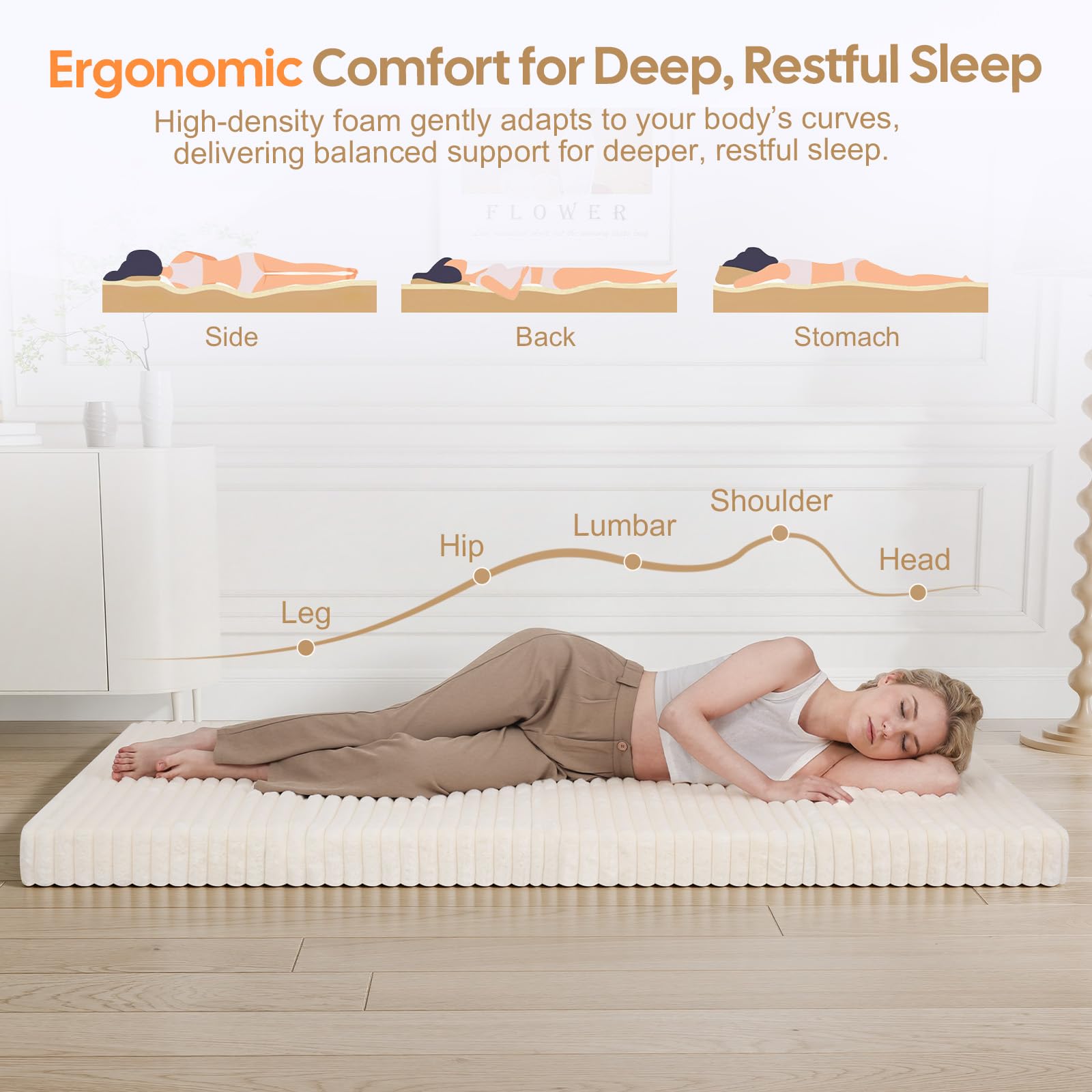 MeMoreCool Folding Floor Mattress 190x135cm, 4-Fold Foam Guest Bed, Beige