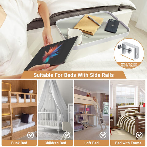 KIWIFOTOS Bedside Shelf for Bed, Clip-On Bedside Shelf Nightstand for Dorm Bunk Bed, Organizer Shelf with Cup Holder, iPad Slot, Mute Design- White
