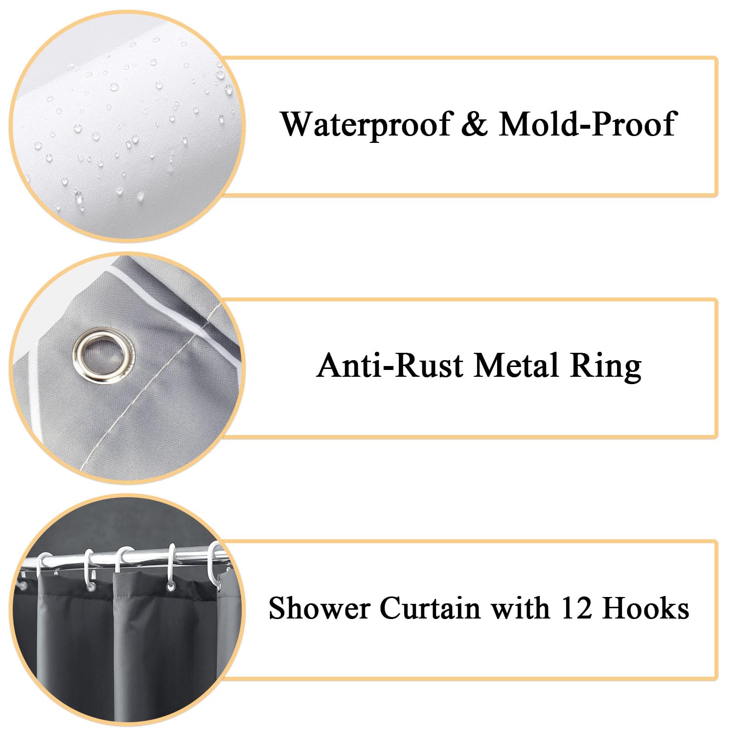 hzkais Shower Curtain, Mould Proof and Mildew Resistant Washable Bathroom Curtains, Shower Curtain for Bathroom, Bath Curtains with Hooks