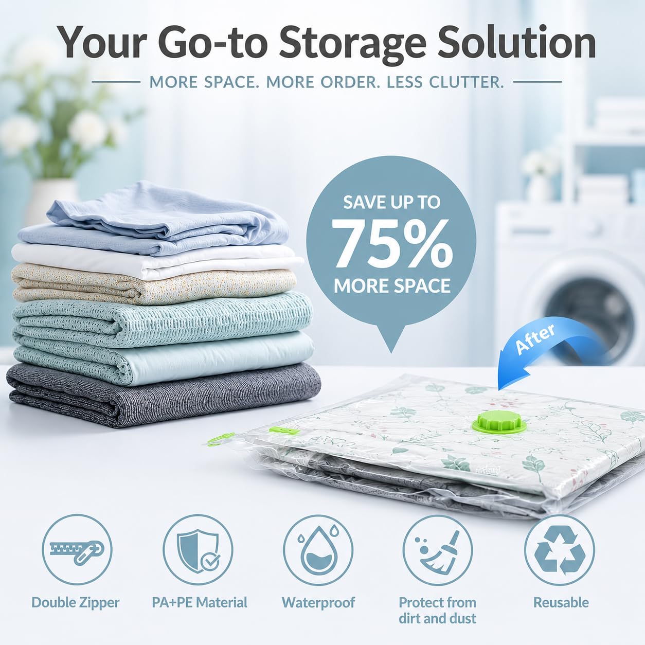 HEAVY DUTY 5 VACUUM STORAGE BAGS by Gorilla Bags, Extra Large 100x80cm. Extra Strong 90 Microns. Double Zip Seal & Unique Turbo Valve Keeps Items